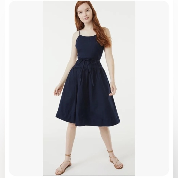 Free Assembly Dresses & Skirts - Free Assembly Dress Size Medium Strappy Tiered A Line Midi Navy‎ Blue Cotton NWT
